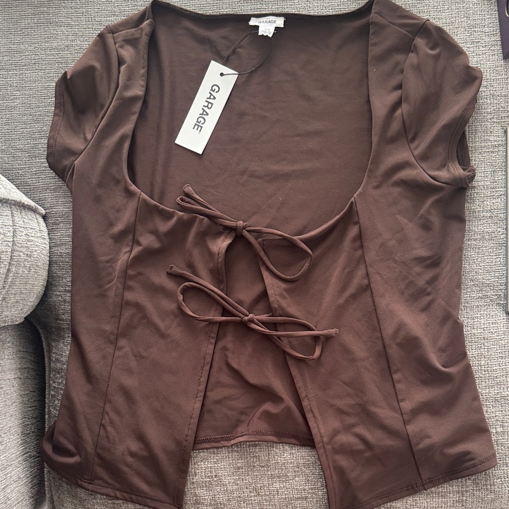 Garage Chocolate Tie-Front Top